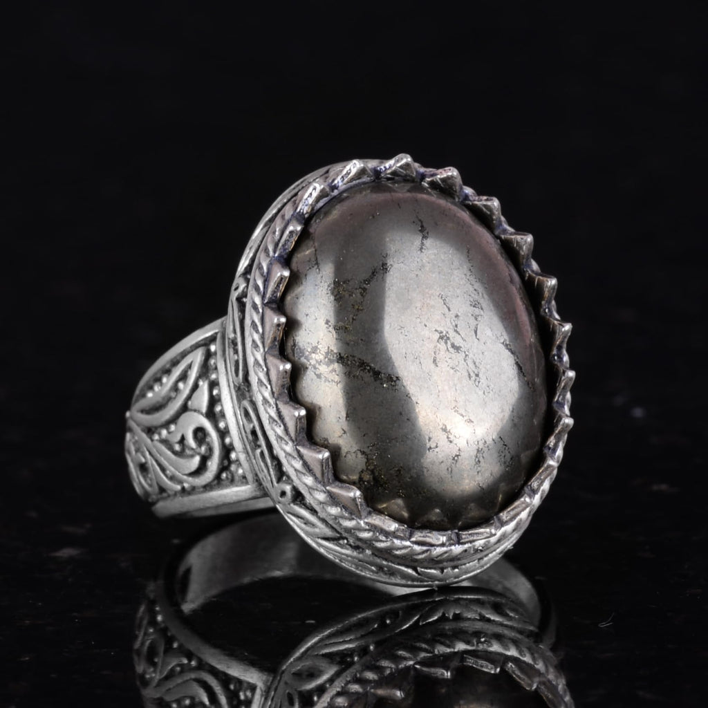 Handmade Pyrite Natural Stone Ring - 925 Sterling Silver Men's Ring — 4