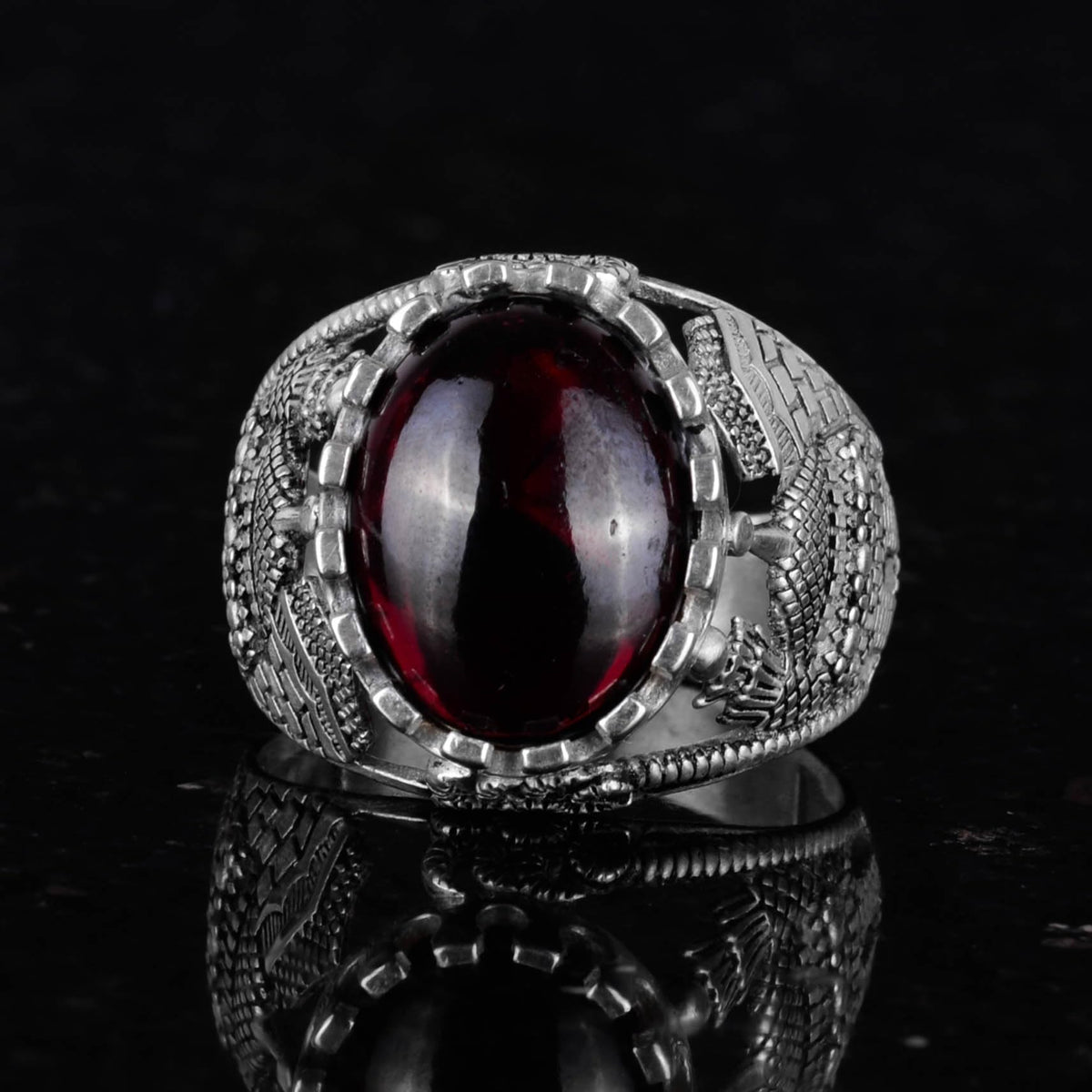 Natural Cabochon Garnet Stone Ring, Islamic Mosque 925 Sterling Silver Ring — 3