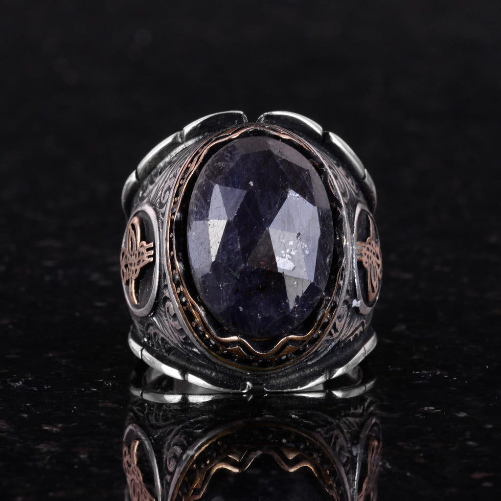 Natural Stone Blue Sapphire Ring, 925 Sterling Silver Ring, Ottoman Silver Ring, Unique Ring — 3