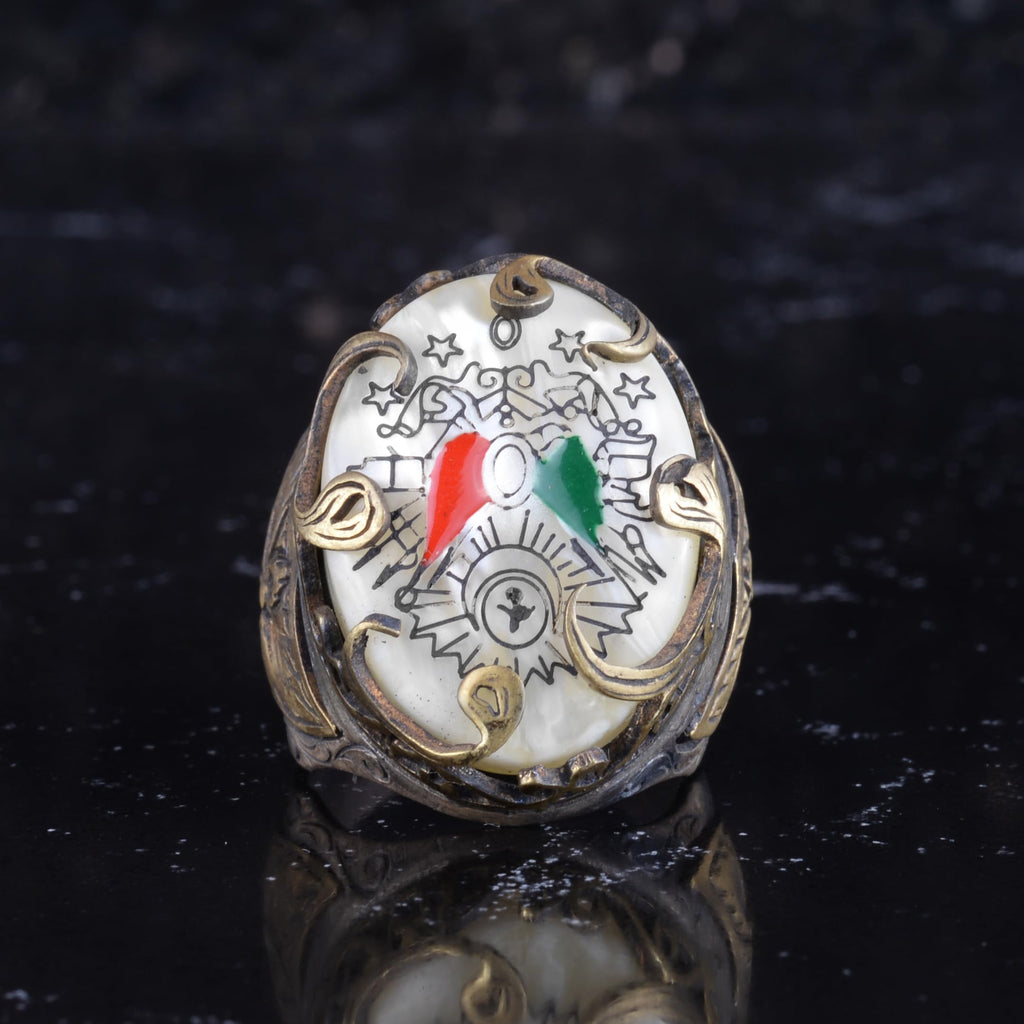KAMBO Natural Pearl Stone Ottoman Crest Men's Ring Bronze Detailed 925 Sterling Silver Arabic Vav Symbol Handmade Ring — 3