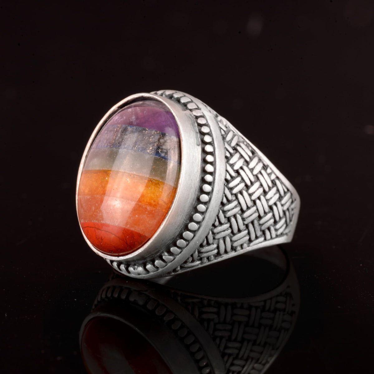 Kambo Silver Men's Ring, Rainbow Ring, Multiple Color — 4