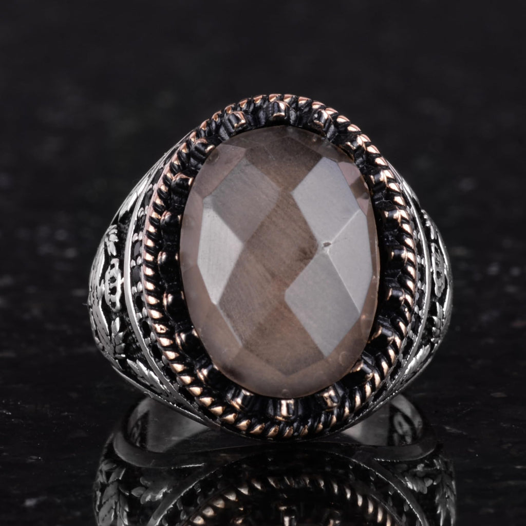 Natural Smoky Topaz Stone Ring - Handcrafted Eagle Ring - 925 Sterling Silver — 4
