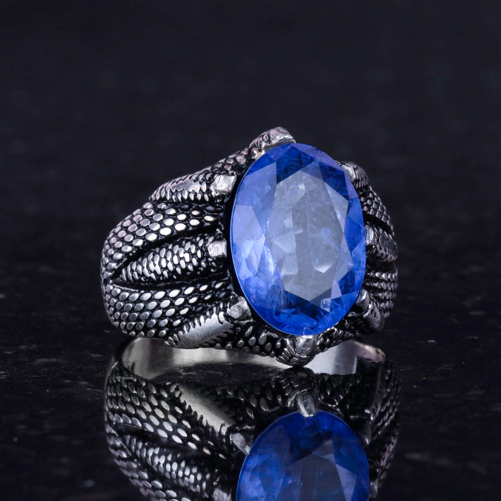Silver Claw Ring with Dark Blue Paraiba Stone – Handmade Ring for Aquarius — 4