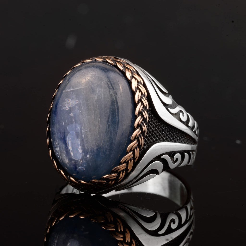 Natural Blue Kyanite Stone Ring - 925 Sterling Silver Men's Ring - Unique Design — 6