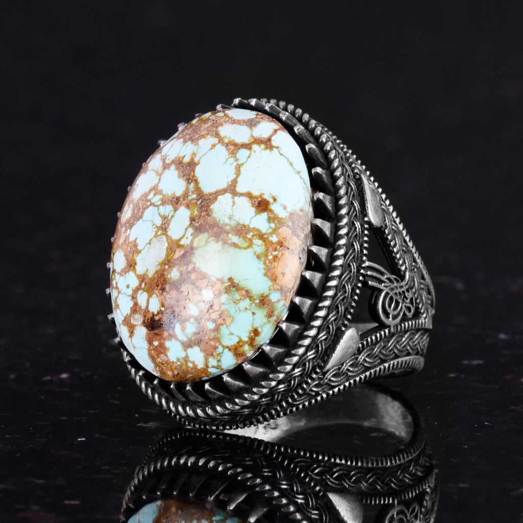 Natural Arizona Turquoise Stone Ring, Ottoman Ring, 925 Sterling Silver — 6