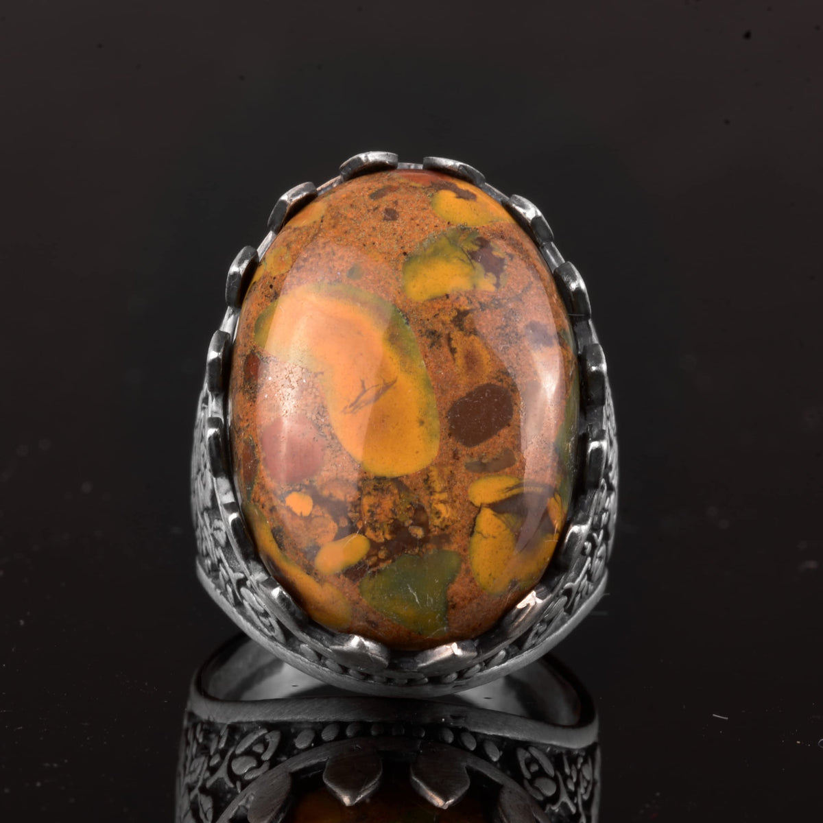 Natural Jasper Stone Ring, 925 Sterling Silver — 3