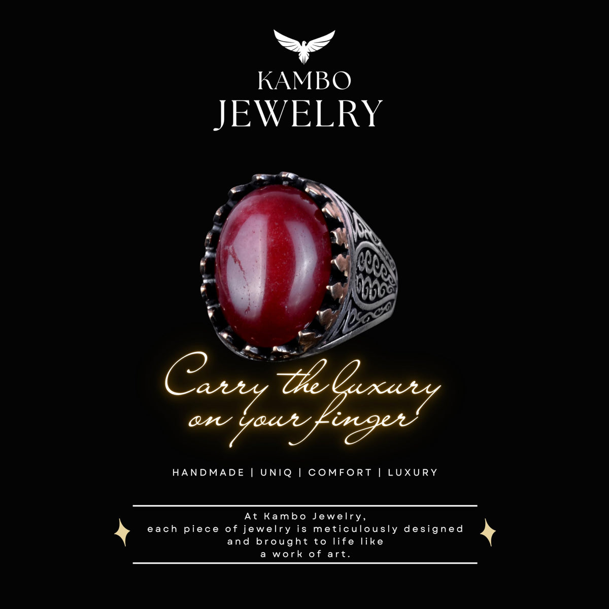 925 Sterling Silver Men's Ring - Natural Ruby Stone — 4
