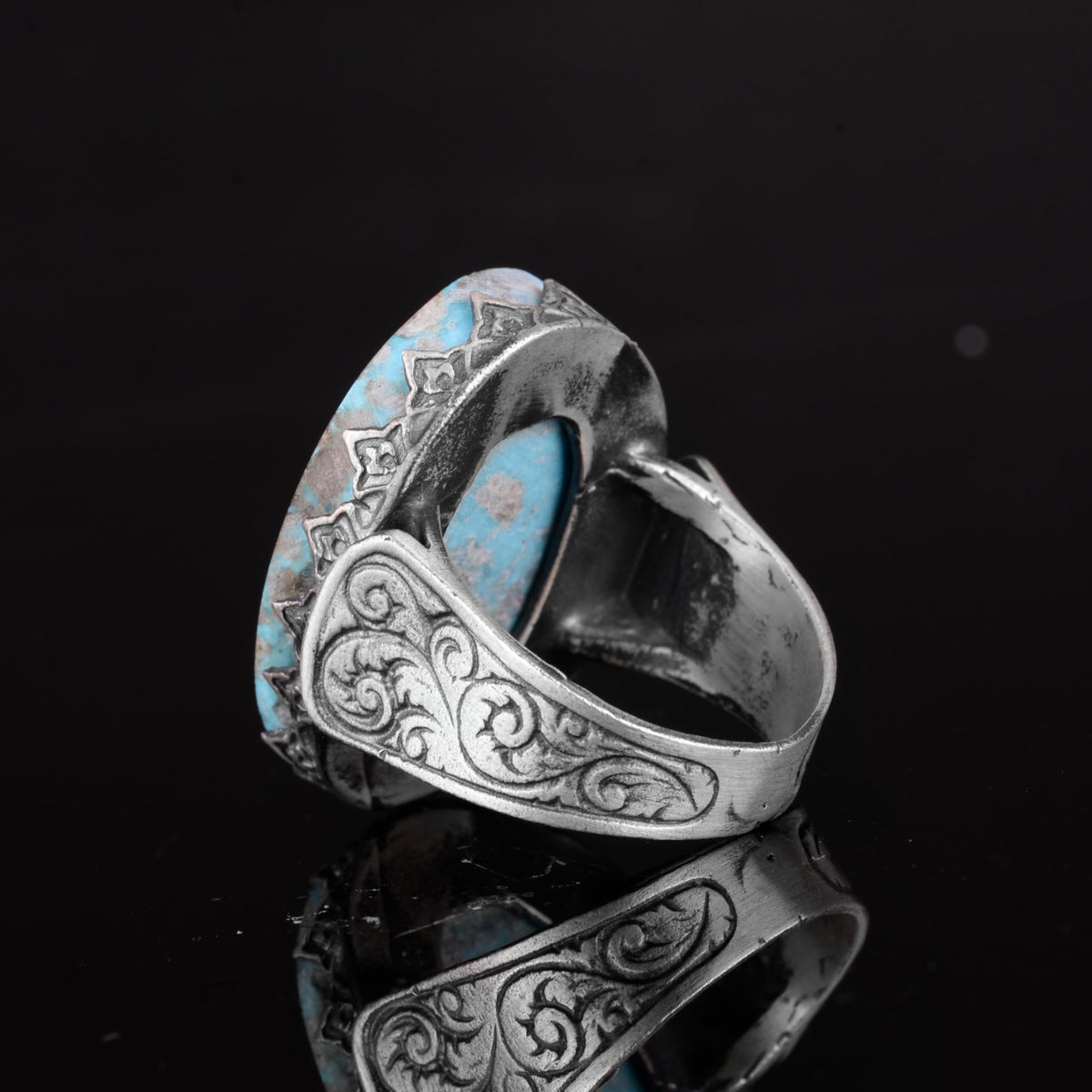 KAMBO 925 Sterling Silver Natural Turquoise Stone Large Men's Ring – Handmade Spiritual Healing Jewelry (Style-5) — 7