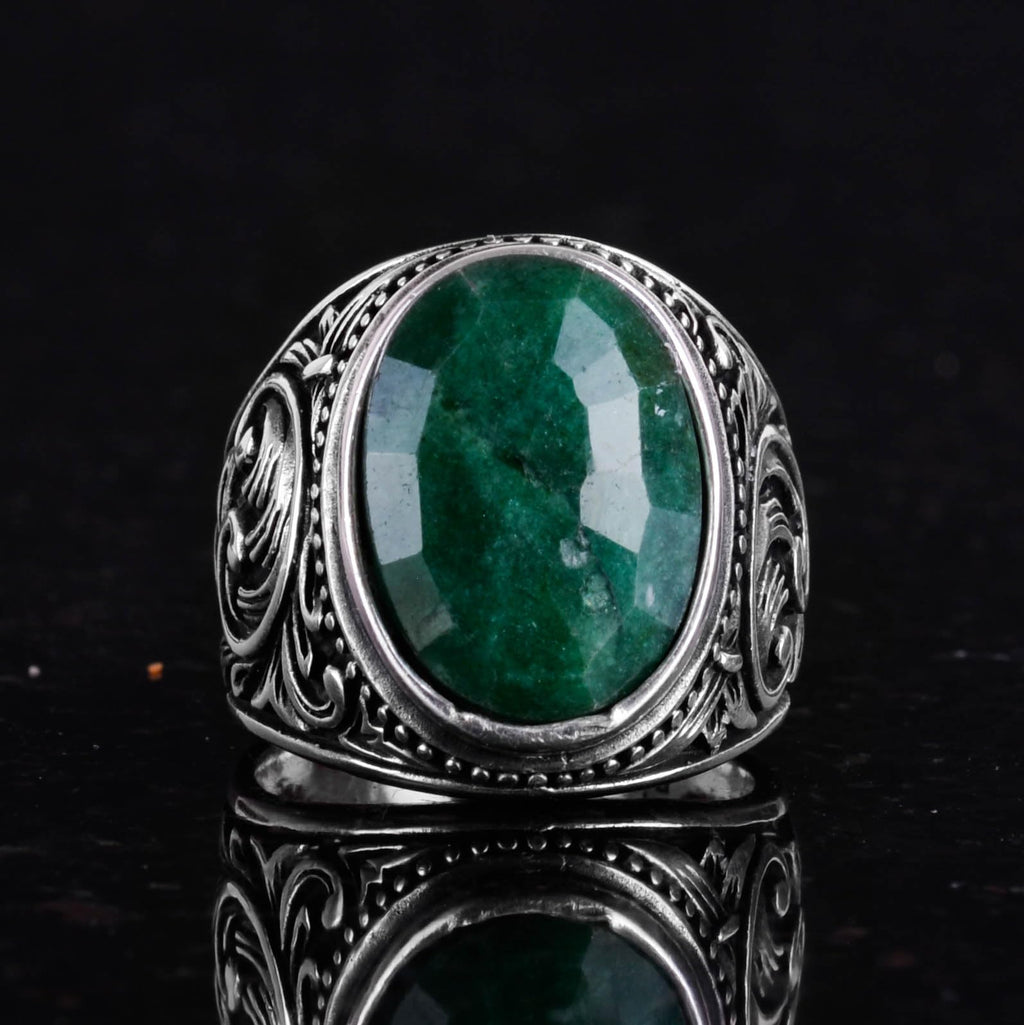 Natural Emerald Stone Ring - 925 Sterling Silver (Model-2) — 4