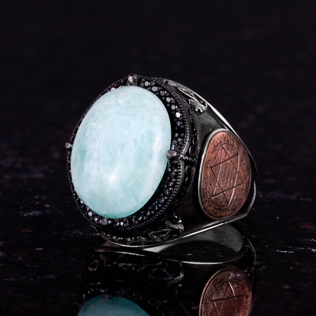 Natural Cabochon Amazonite Stone Ring - 925 Sterling Silver Men's Ring — 4
