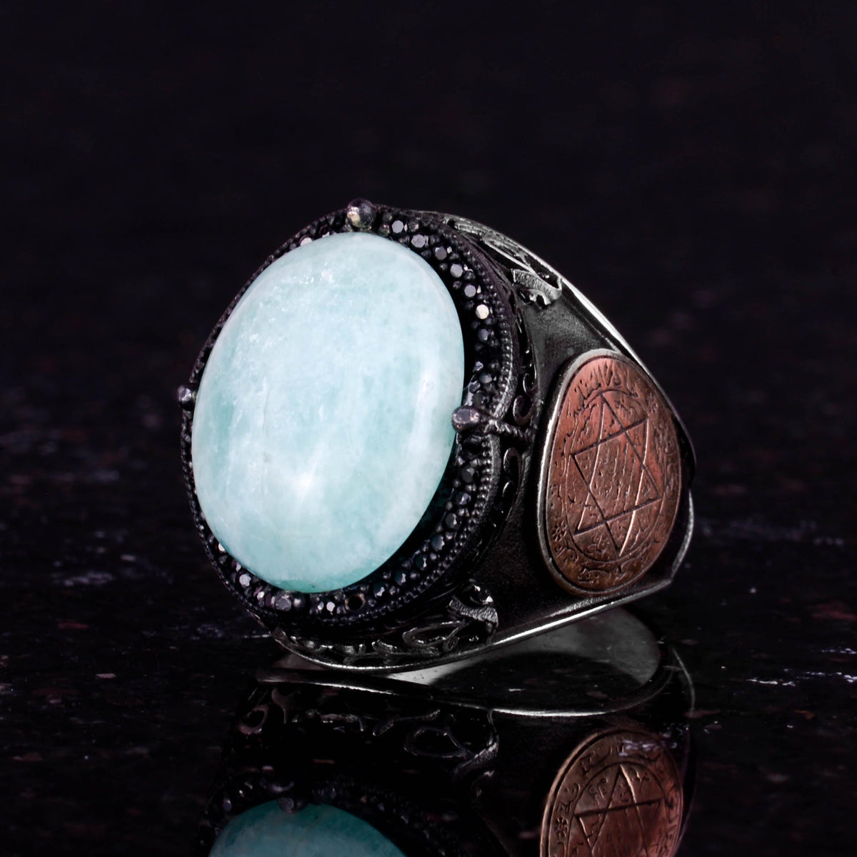 Natural Cabochon Amazonite Stone Ring - 925 Sterling Silver Men's Ring — 4