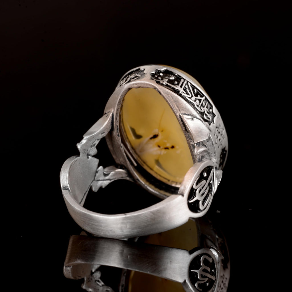 Natural Large Oval Amber Stone Ring — 6
