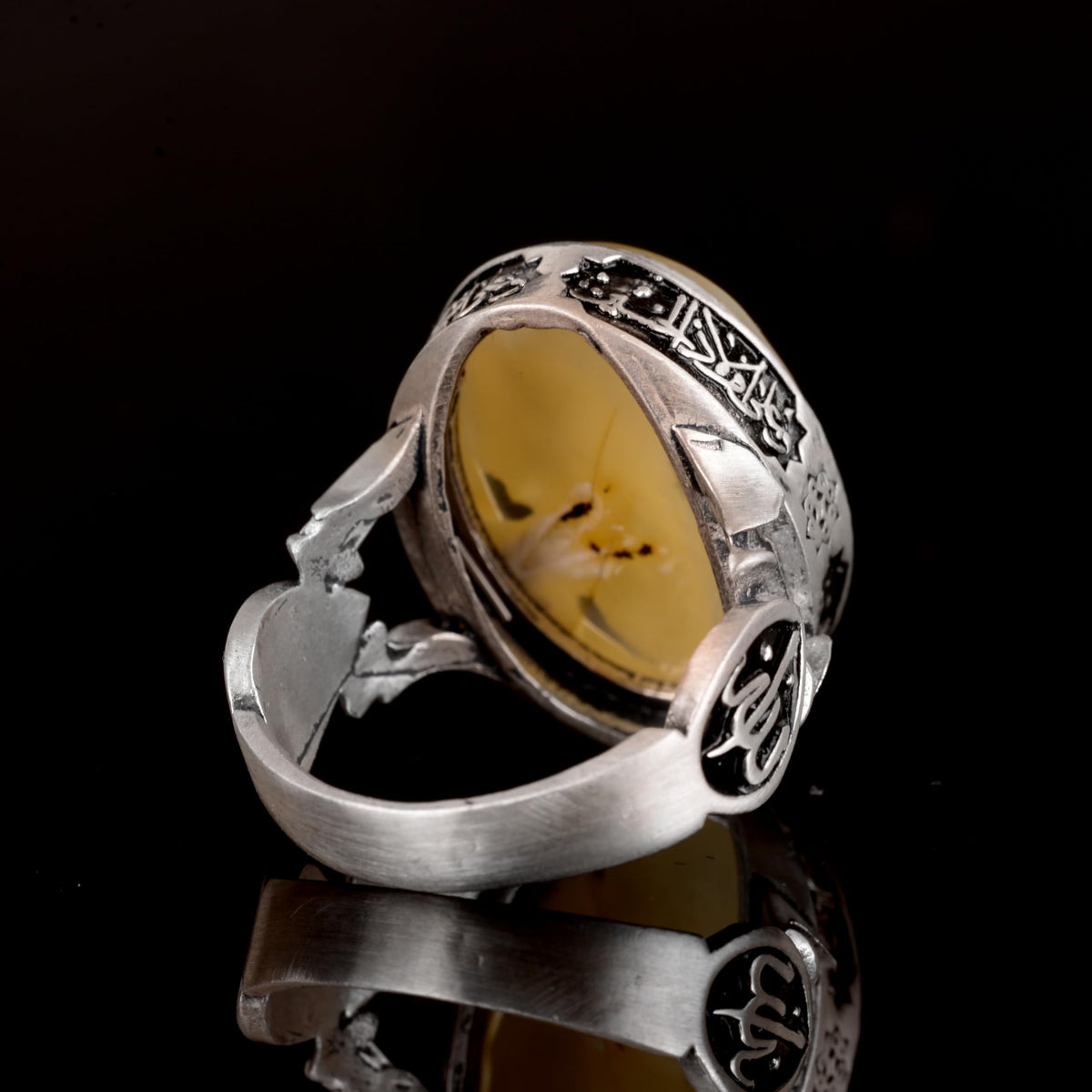 Natural Large Oval Amber Stone Ring — 6