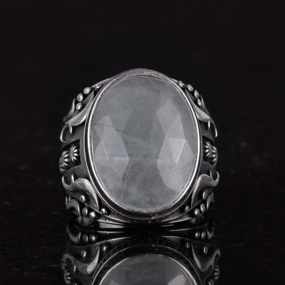 Natural Aquamarine Stone Ring, Peaceful 925 Sterling Silver Men's Ring, Designer Silver Men's Ring — 4