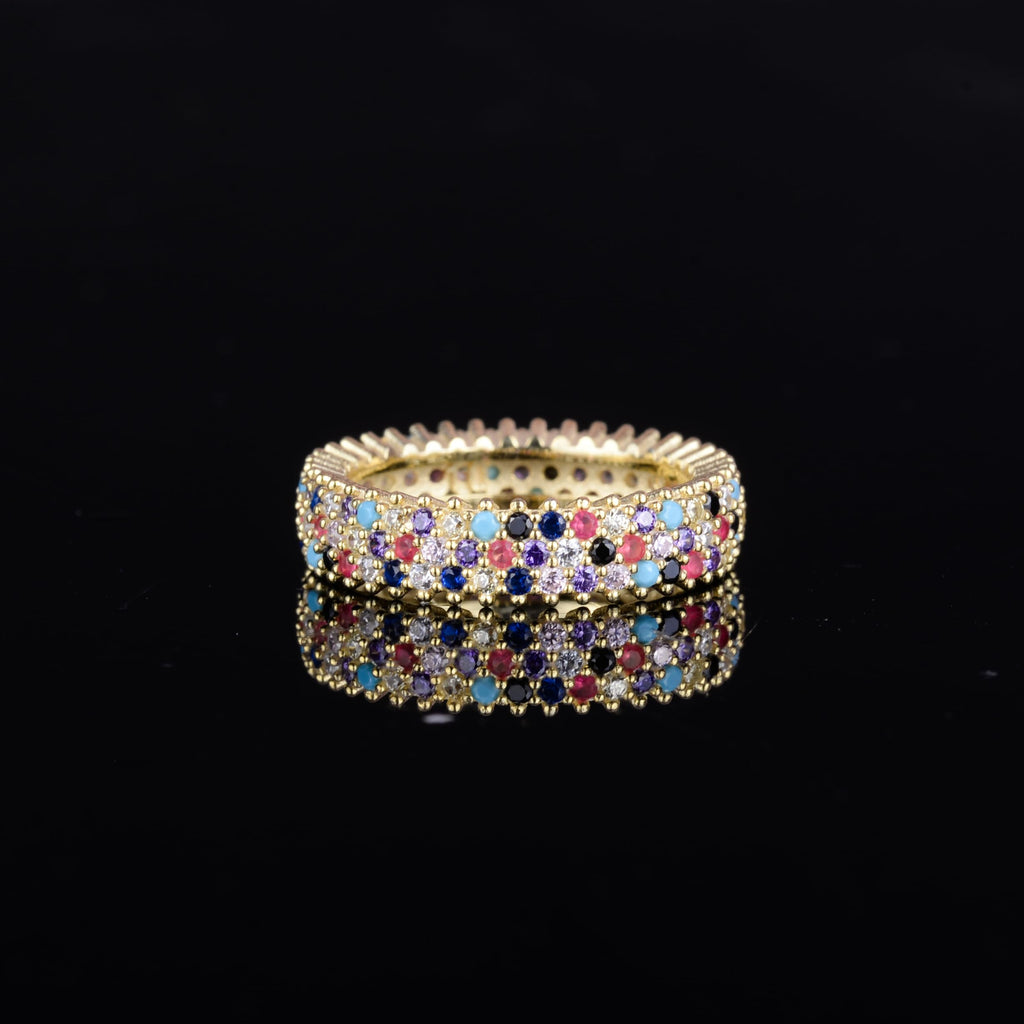 KAMBO 925 Sterling Silver Women's Thin Infinity Band – Gold Plated Multicolored Zircon Ring – Elegant Thin Anniversary Jewelry — 4