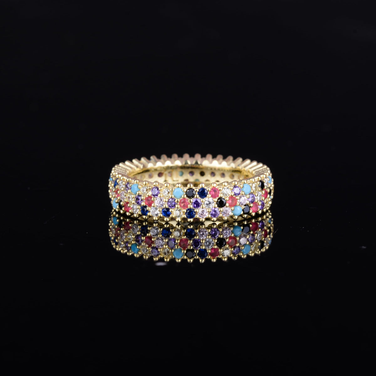 KAMBO 925 Sterling Silver Women's Thin Infinity Band – Gold Plated Multicolored Zircon Ring – Elegant Thin Anniversary Jewelry — 4