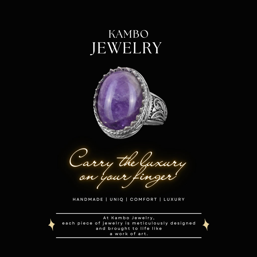 Handmade Natural Amethyst Stone Ring - 925 Sterling Silver Men's Ring — 3
