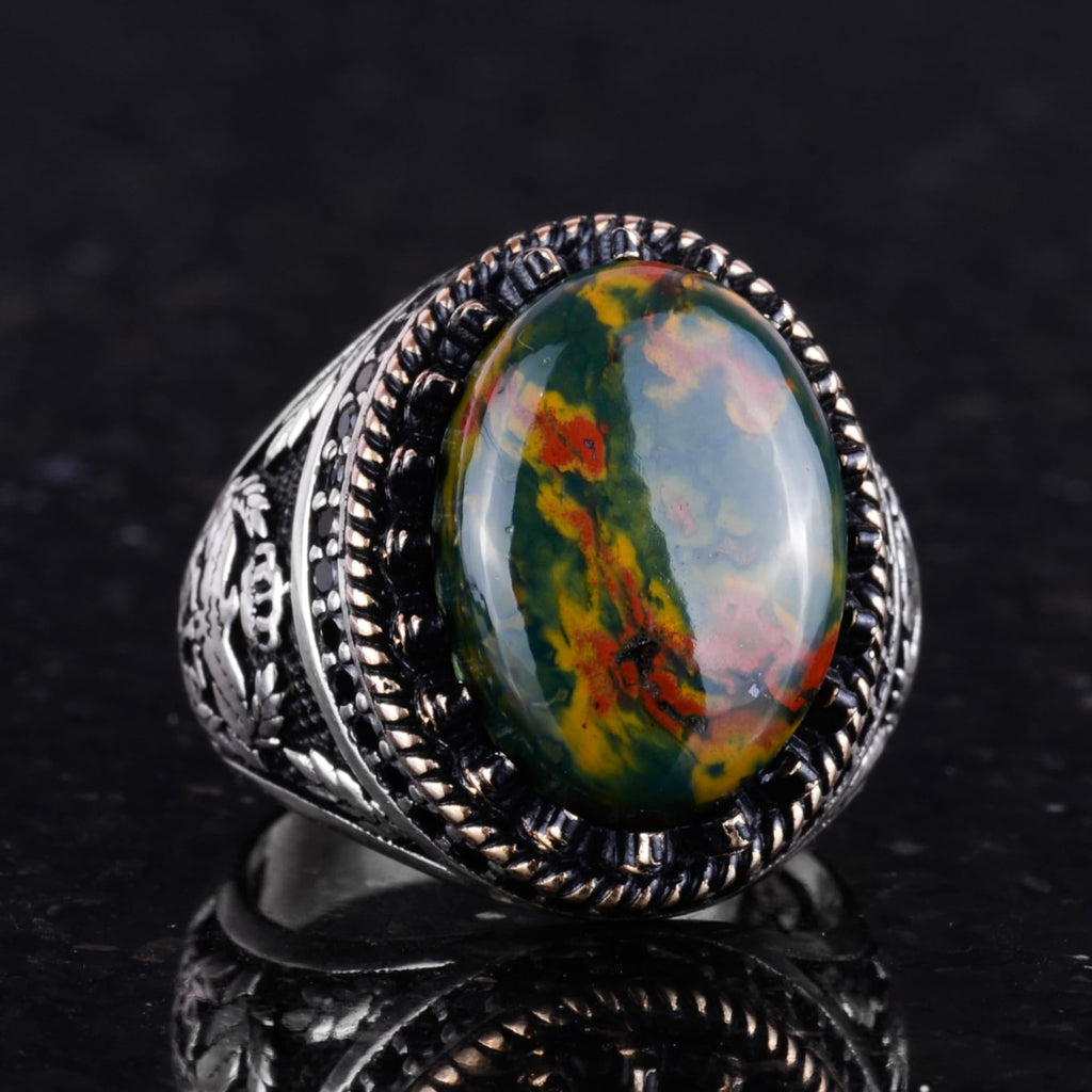 Natural Green Bloodstone Eagle Ring - 925 Sterling Silver — 5