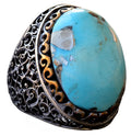 Natural Arizona Turquoise Stone Ring, 925 Sterling Silver Men's Ring (Model-4)