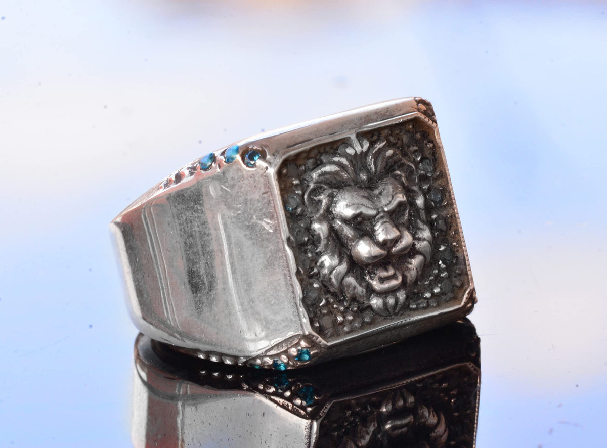 Handcrafted 925 Sterling Silver Men's Lion Seal Ring – Showy and Strong Design — 3