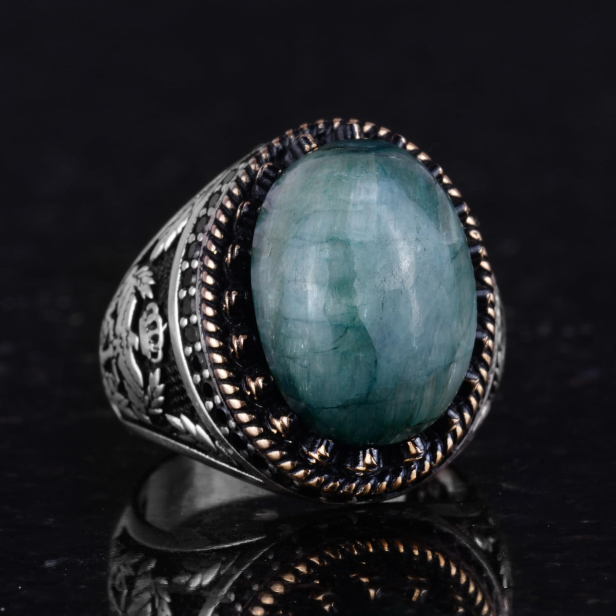 925 Sterling Silver Ring, Artificial Stone Ring, Eagle Symbol Ring, Handcrafted Ring (Artificial Emerald) — 5
