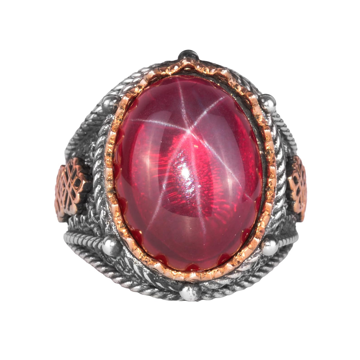 925 Sterling Silver Men's Ring, Handmade Natural Star Ruby Stone Ring