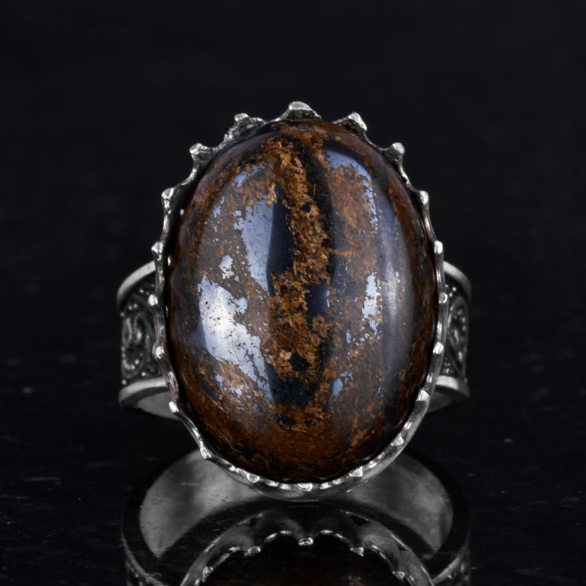 Natural Bronzite Stone Ring - 925 Sterling Silver Handcrafted Ring — 4