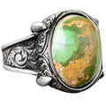 KAMBO Men's Handmade Turquoise Gemstone Ring in 925 Sterling Silver, Classic Vintage Style-3 Design, Statement Healing C