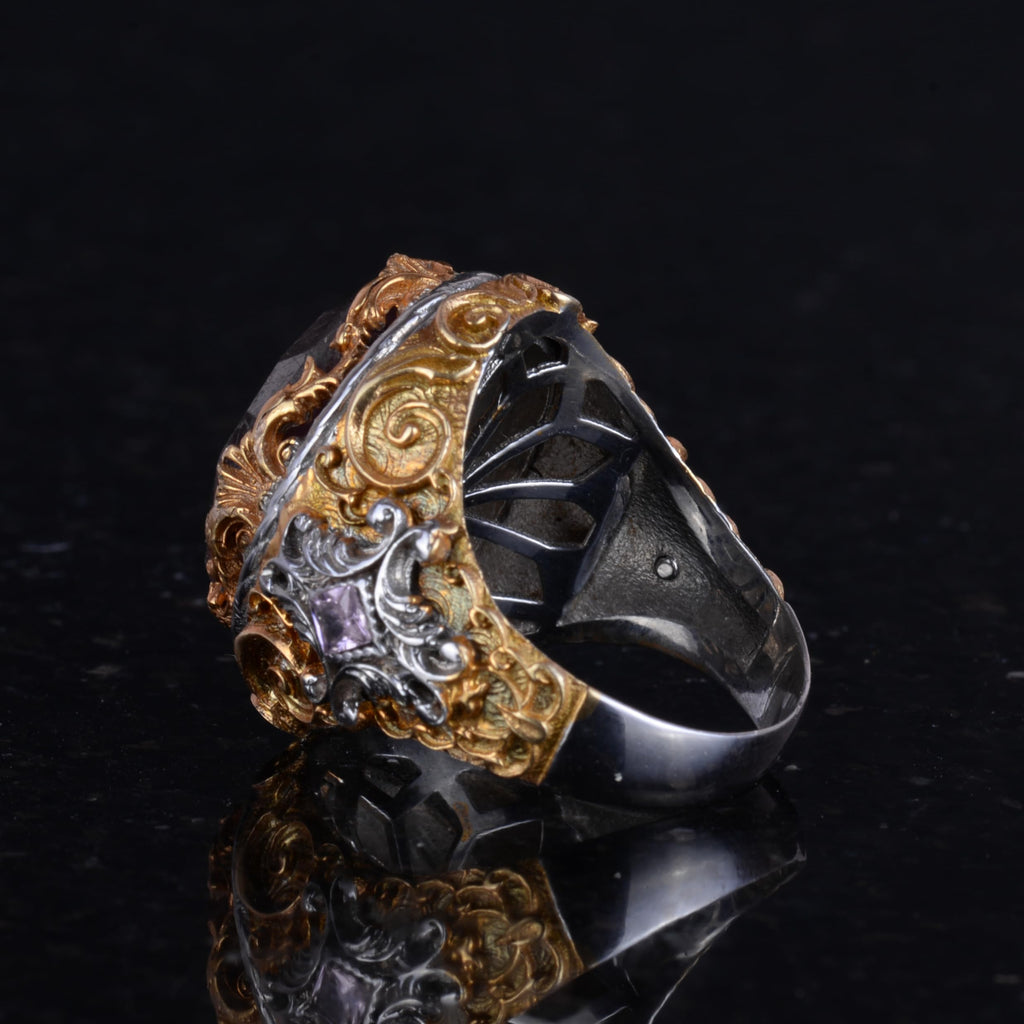 Natural Stone Sultan Ring - Gold Plated 925 Sterling Silver Ring — 7