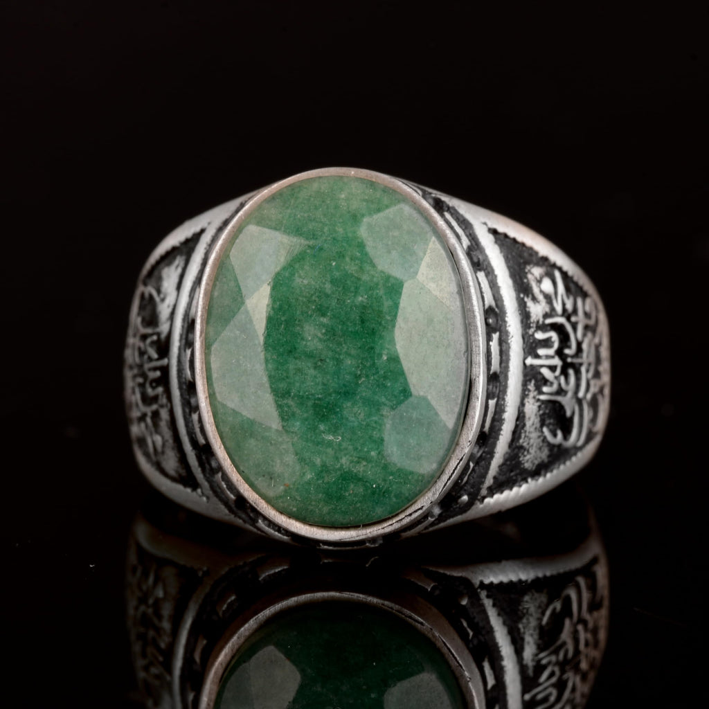 KAMBO Handmade Natural Emerald Ring for Men, 925 Sterling Silver Vintage Statement Jewelry, Elegant, Classic Men's Emera