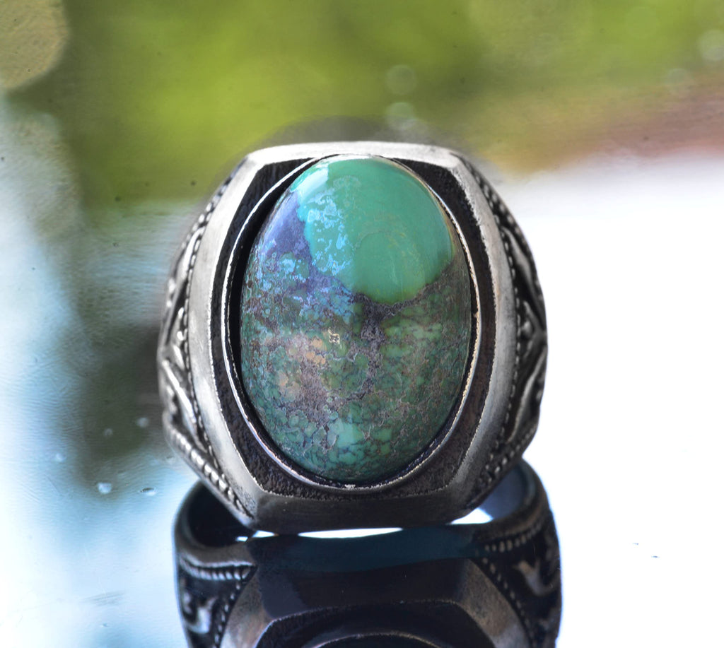 Natural Arizona Turquoise Stone Ring - Handmade 925 Sterling Silver Men's Ring — 5