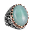 KAMBO 925 Sterling Silver Men's Natural Stone Ring - Moon and Star Design - Handmade Vintage Jewelry (Amazonite)