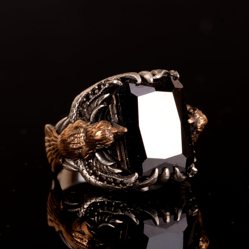 Natural Obsidian Stone Ring, 925 Sterling Silver Ring, Bird Ring — 5