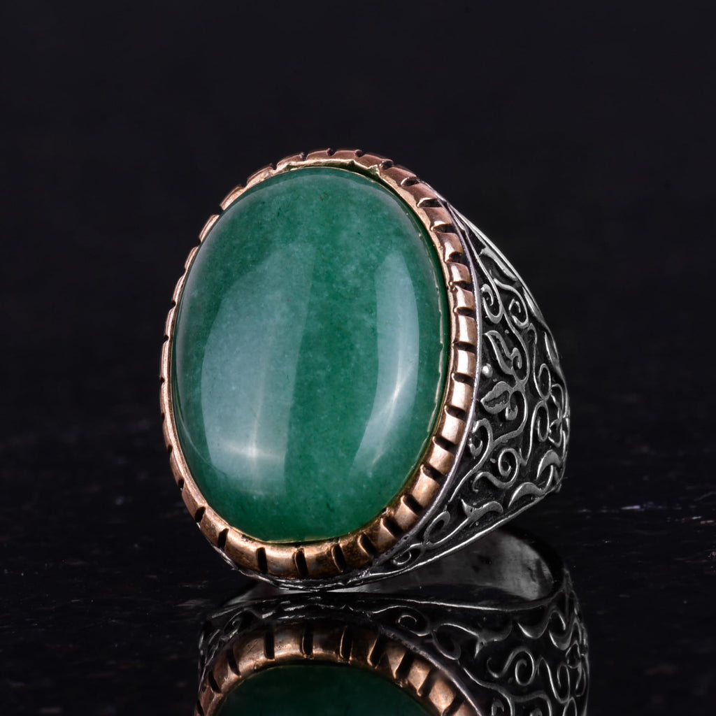 Natural Aventurine Stone Ring, Large Ring, 925 Sterling Silver Ring, Designer Silver Men's Ring — 5