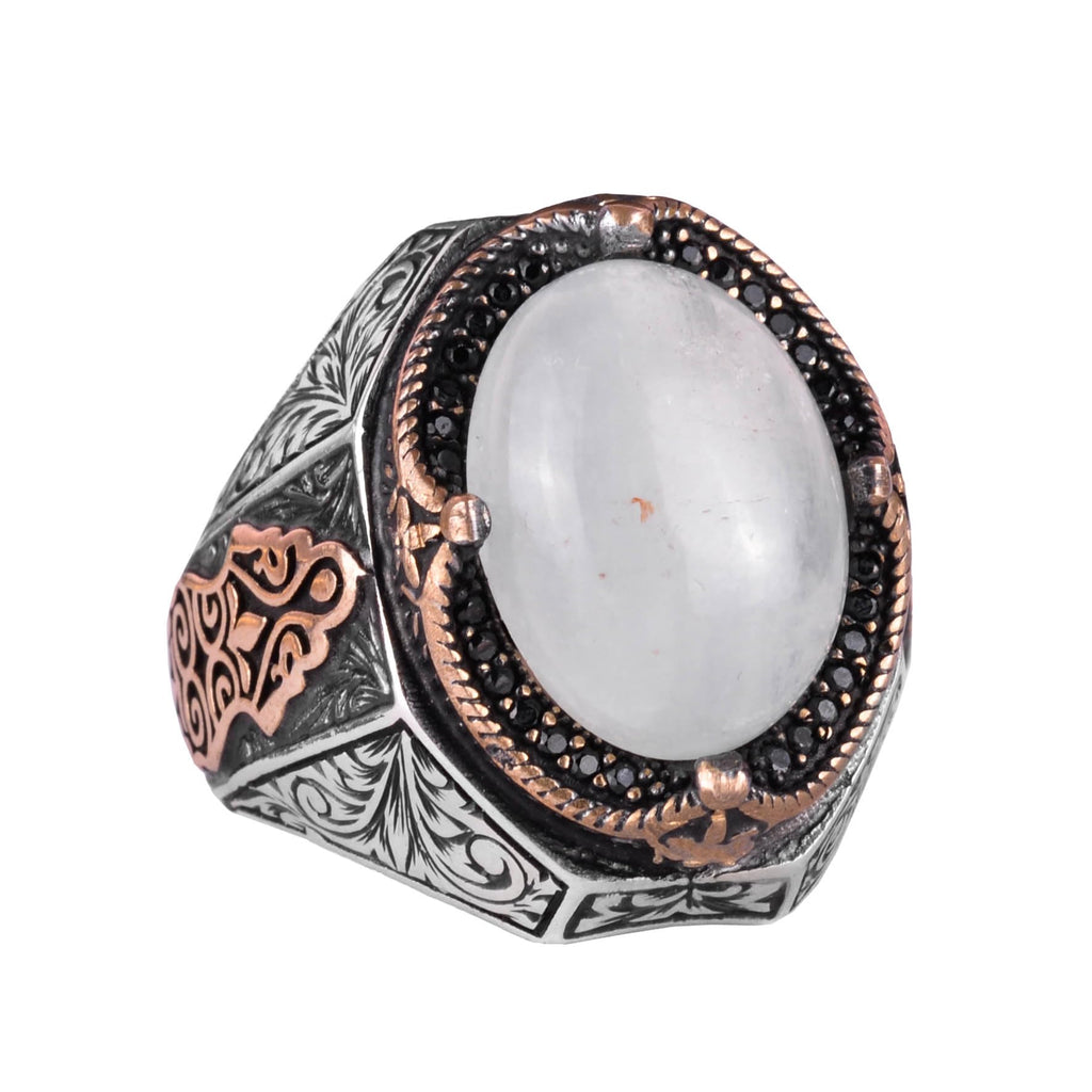 Handmade Cabochon Moonstone Ring - 925 Sterling Silver Men's Ring