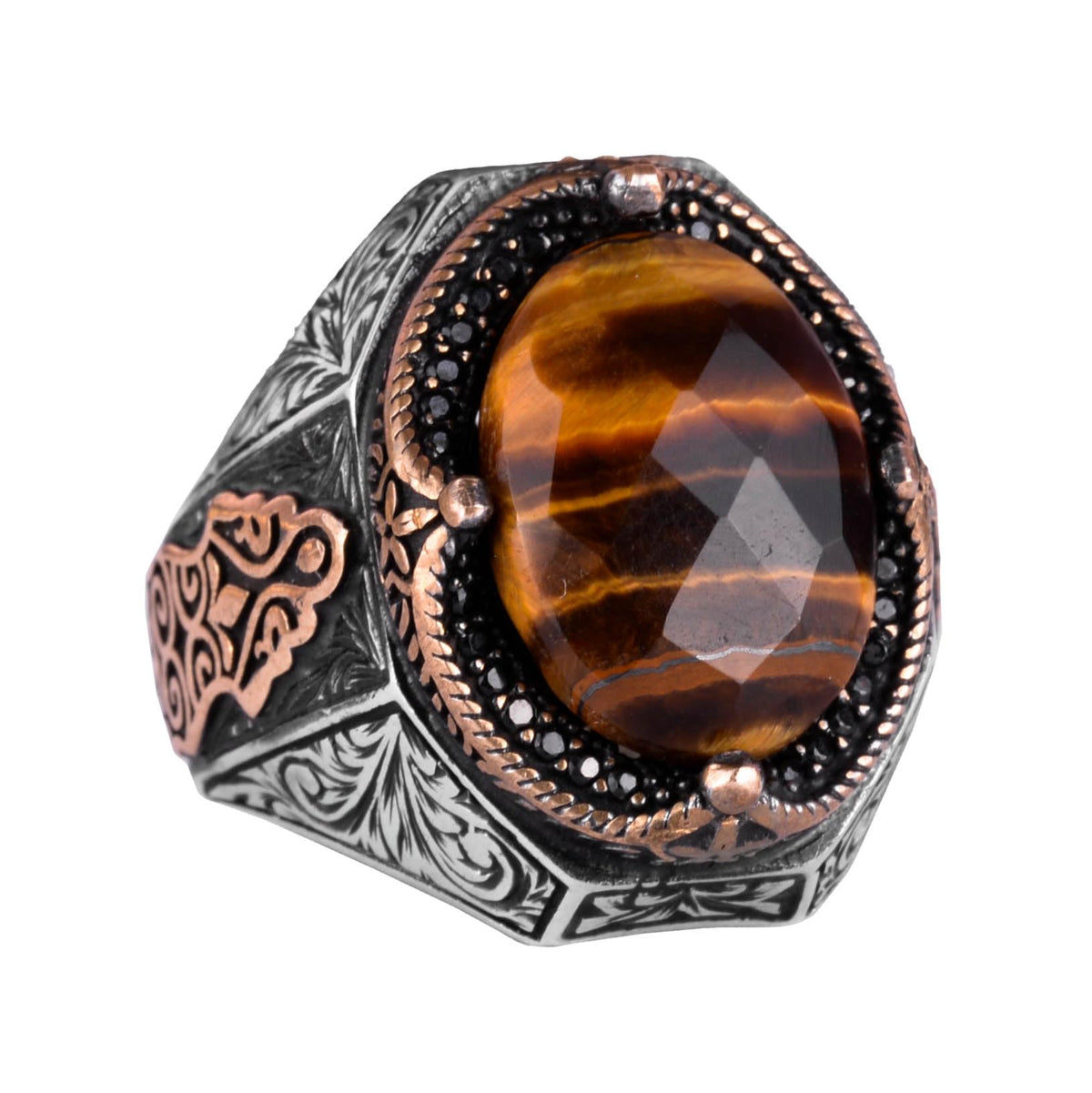 Handmade Natural Tiger Eye Stone Ring - 925 Sterling Silver Men's Ring