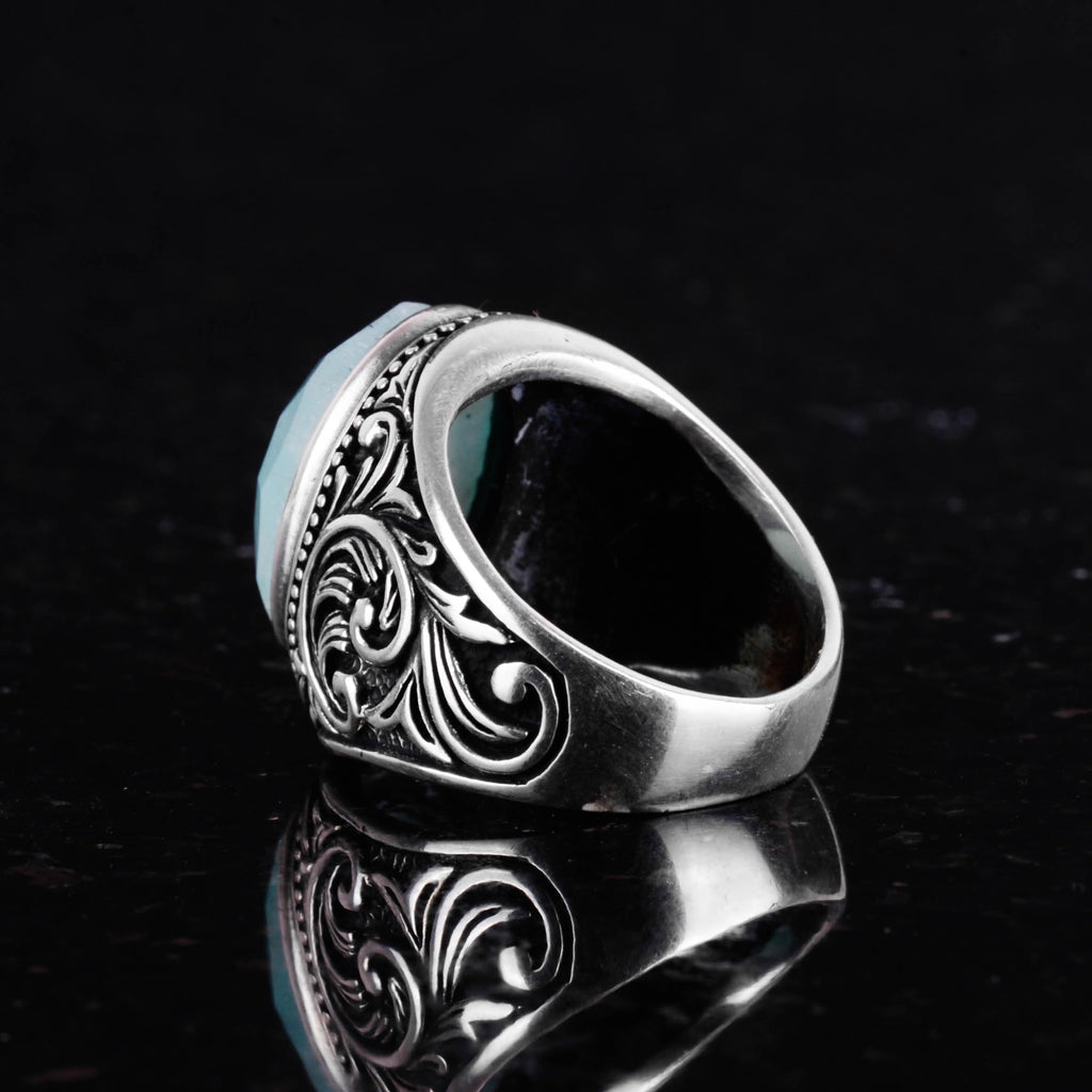 Stylish Handmade Natural Amazonite Stone Ring - 925 Sterling Silver — 7