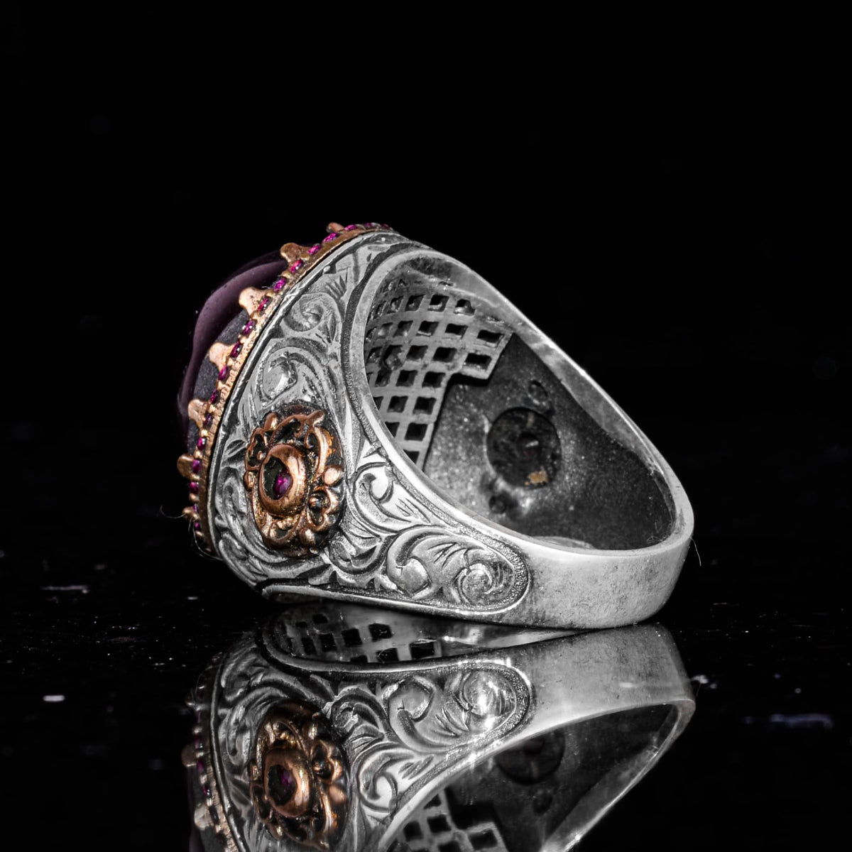 925 Sterling Silver Men's Ring with Natural Star Garnet Stone - Handmade Expressive Jewelry, Gift for Him — 7