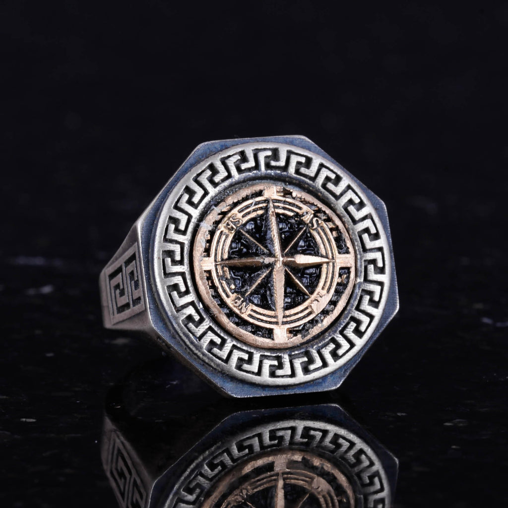 925 Sterling Silver Ring - Greek Key Design Men's Ring - Handmade Ring (Compass) — 5