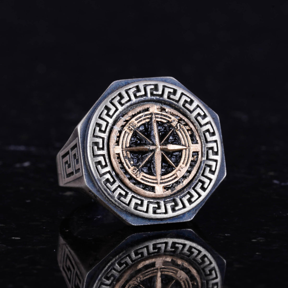 925 Sterling Silver Ring - Greek Key Design Men's Ring - Handmade Ring (Compass) — 5