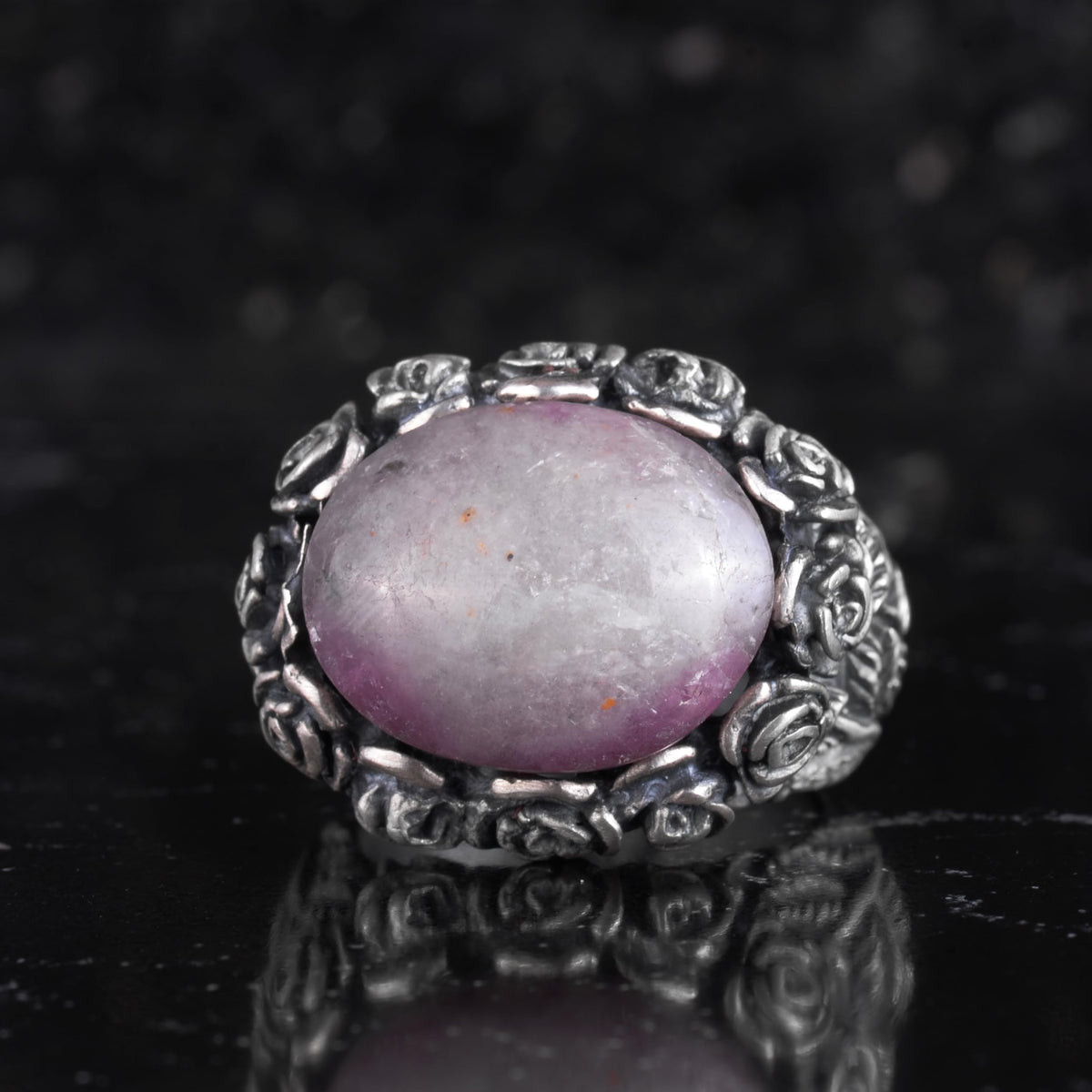 KAMBO 925 Sterling Silver Natural Stone Men's Ring – Handmade Floral Vintage Statement Ring (Ruby) — 4