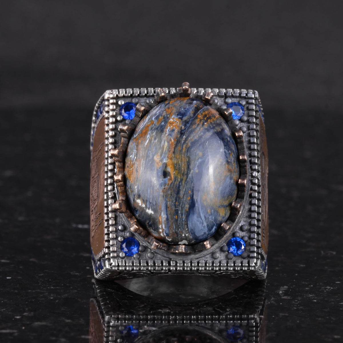Natural Stone Ring - 925 Sterling Silver Islamic Ring - Handmade Calligraphy Ring — 4