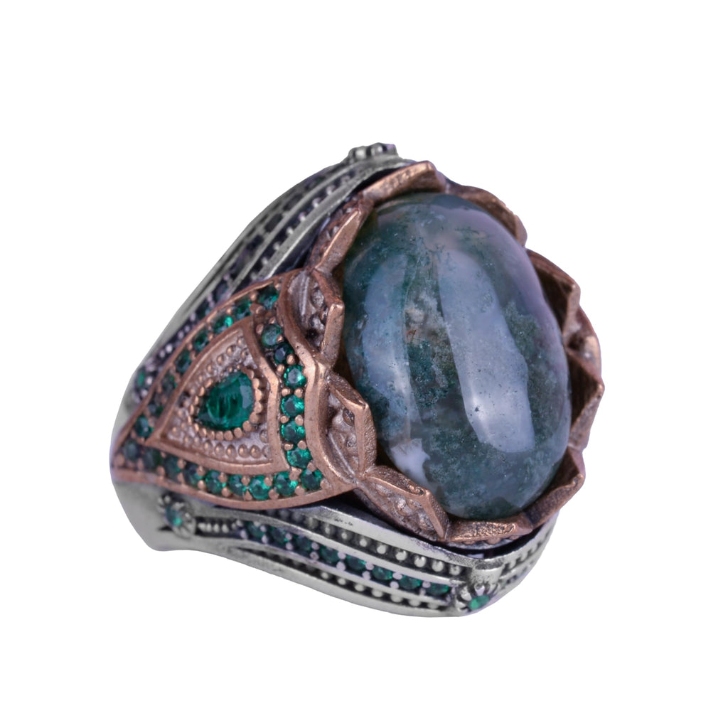 925 Sterling Silver Men's Ring, Natural Sumac Agate Stone