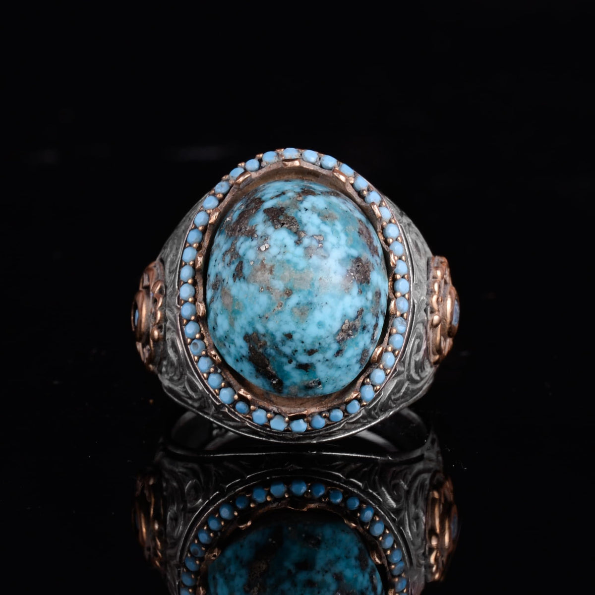 KAMBO Authentic Arizona Turquoise Stone Men's Ring - Natural Stone Handmade 925 Sterling Silver Ring (B) — 4