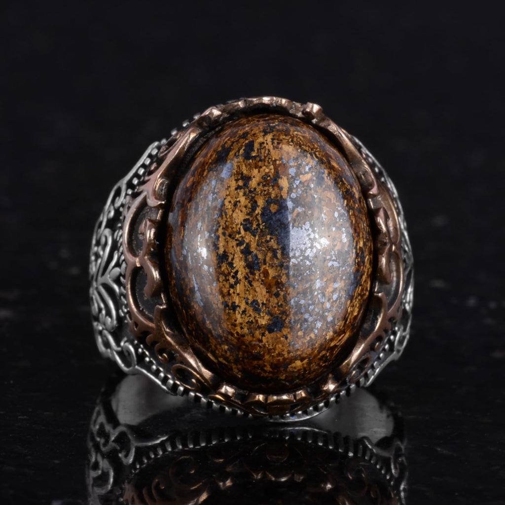 Natural Stone Handmade Ring - 925 Sterling Silver Ring (Bronzite) — 5