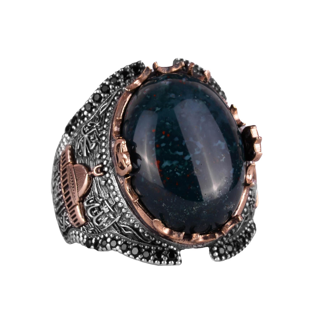 925 Sterling Silver Ring, Green Bloodstone Ring