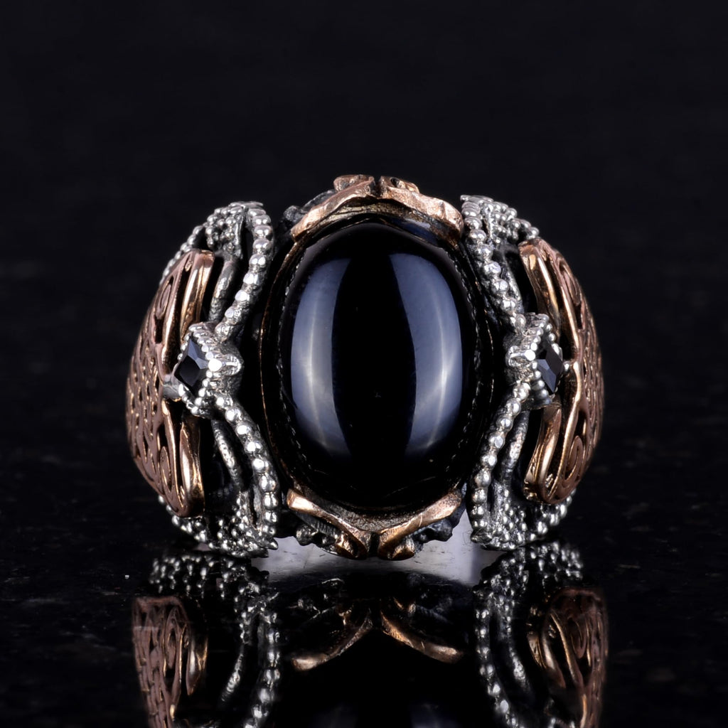 Natural Onyx Stone Ring, 925 Sterling Silver Men's Ring — 4