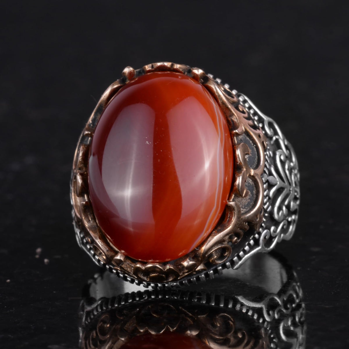 Natural Agate Stone Handmade Ring - 925 Sterling Silver — 6