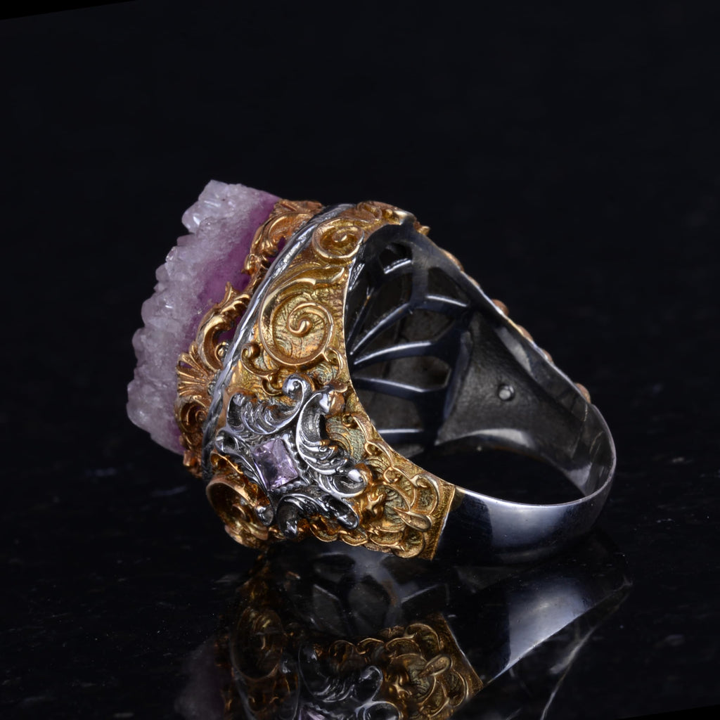 Natural Drusy Quartz Ring - Sultan Ring - 925 Sterling Silver — 7