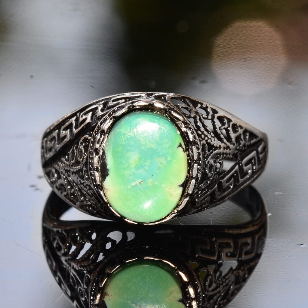 KAMBO Genuine Real Natural Arizona Turquoise Stone Men's Ring, Handmade Mini Ring, 925 Sterling Silver Men's Ring (Style-2) — 2